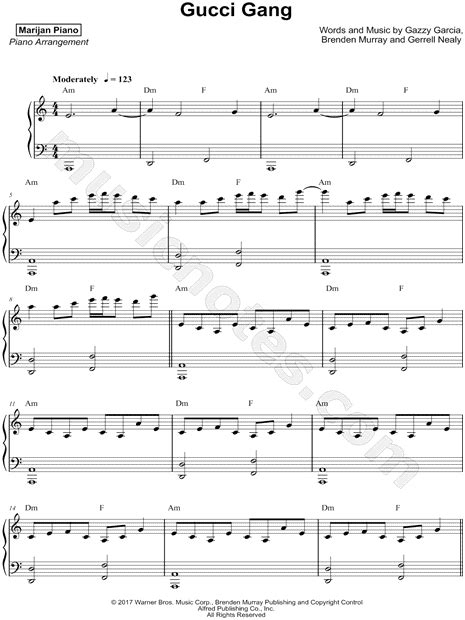 gucci gang Sheet music for Piano (Solo) Easy 